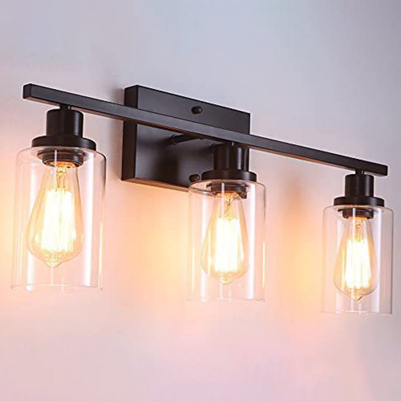 3-Light Cylinder Vanity Wall Light Fixtures Retro Industrial Style Glass Vanity Light Clearhalo 'Vanity Lights' 'Wall Lights' Lighting' 2627337