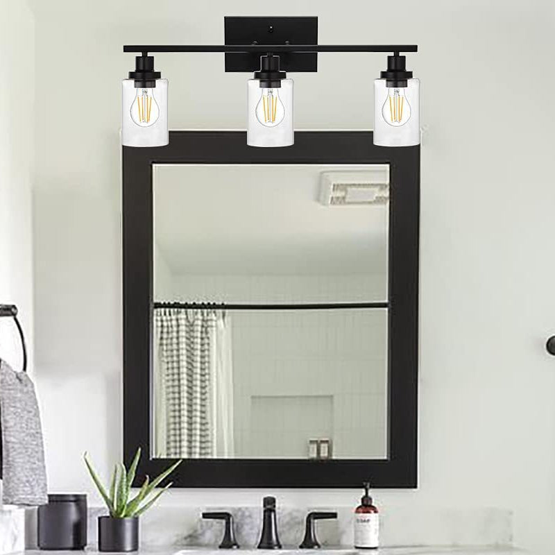 3-Light Cylinder Vanity Wall Light Fixtures Retro Industrial Style Glass Vanity Light Clearhalo 'Vanity Lights' 'Wall Lights' Lighting' 2627331