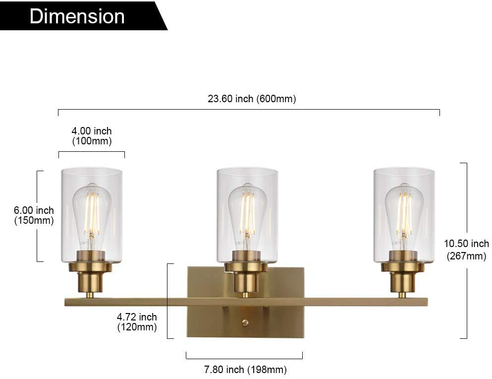 Taavita 3-Light Cylinder Bathroom Wall Lights Retro Industrial Style Glass Vanity Light