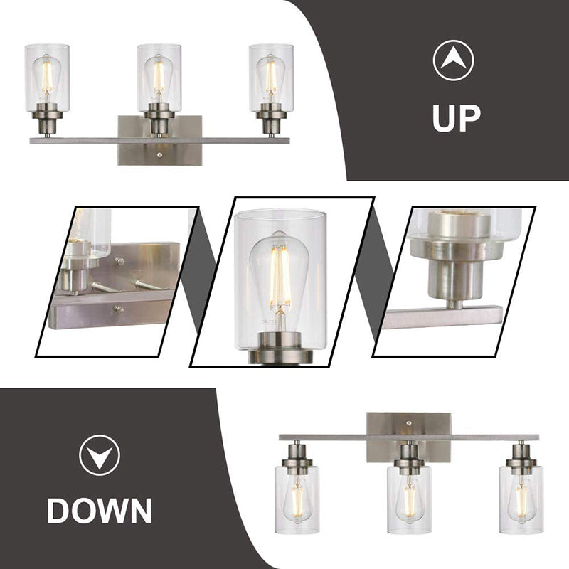 Taavita 3-Light Cylinder Bathroom Wall Lights Retro Industrial Style Glass Vanity Light