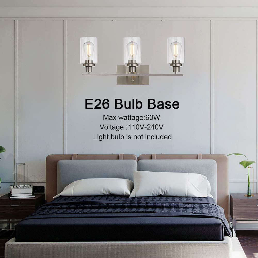 Taavita 3-Light Cylinder Bathroom Wall Lights Retro Industrial Style Glass Vanity Light