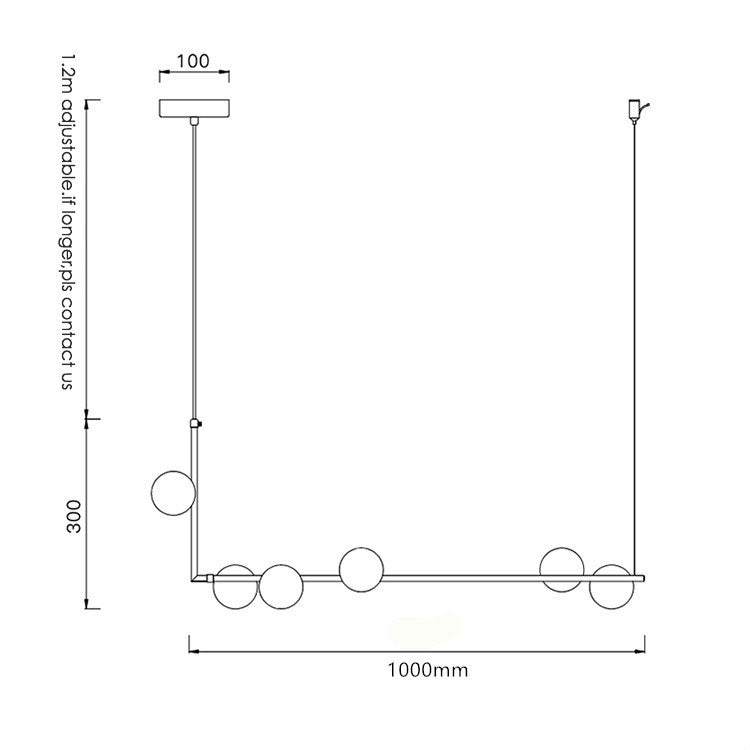 Modern Minimalism Black Linear 6 Light Island Pendant Ceiling Light with Clear Glass Spheres for Living Room