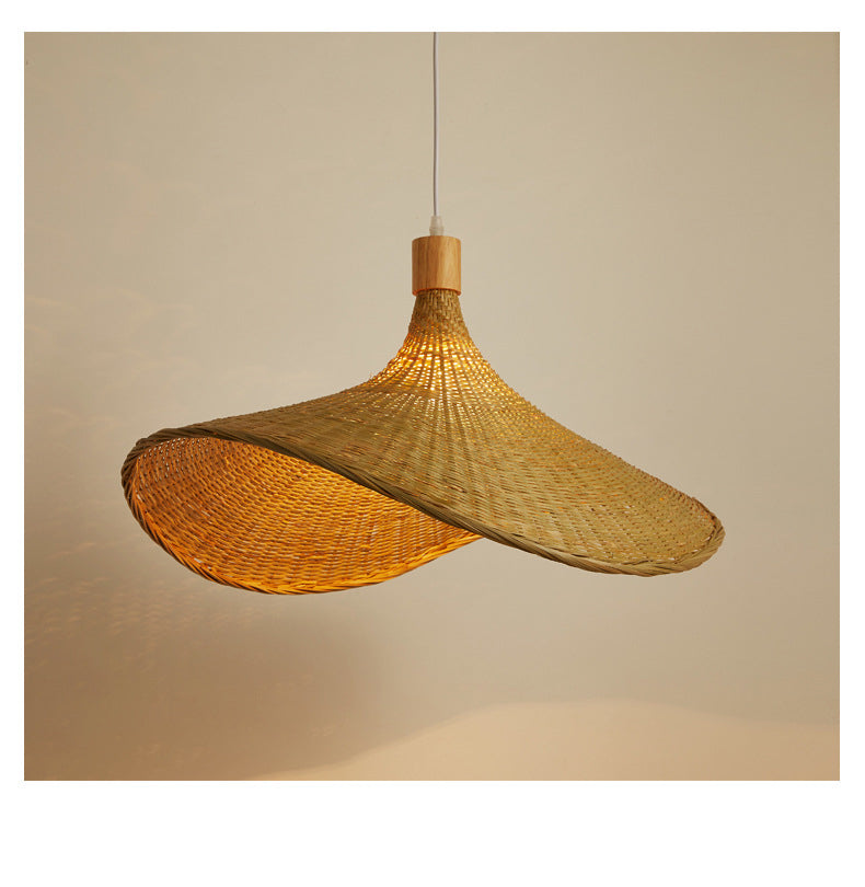 Beige Rattan Hanging Lamp Kit Taavita 1-Light Straw Hat Shape Ceiling Pendant Light for Dining Table