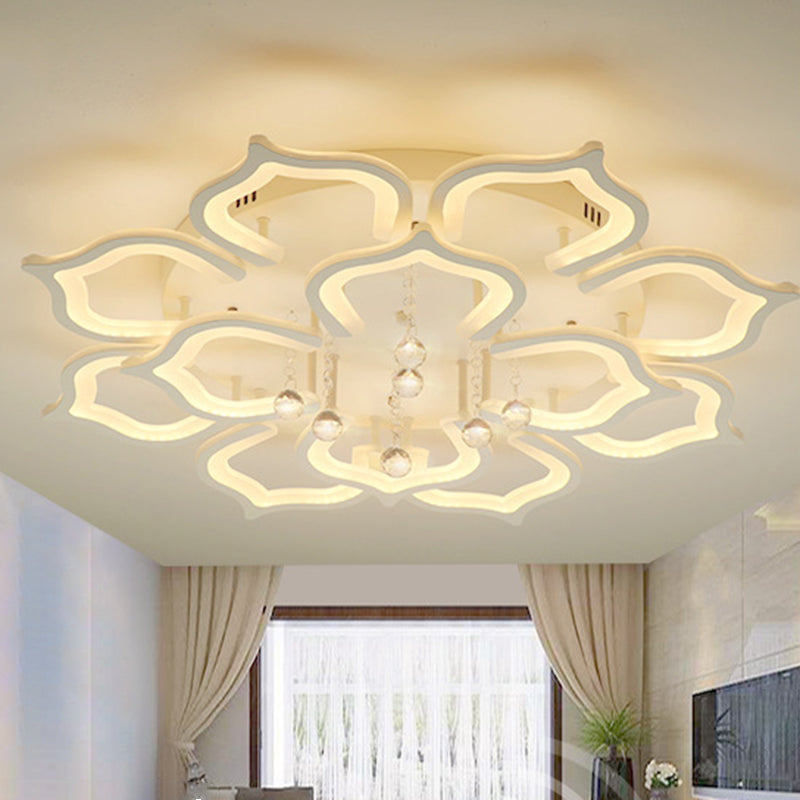 White Lotus Flush Ceiling Light Modernity LED Acrylic Semi Flush Mount with Crystal Decor Clearhalo 'Ceiling Lights' 'Close To Ceiling Lights' 'Lighting' 2629318