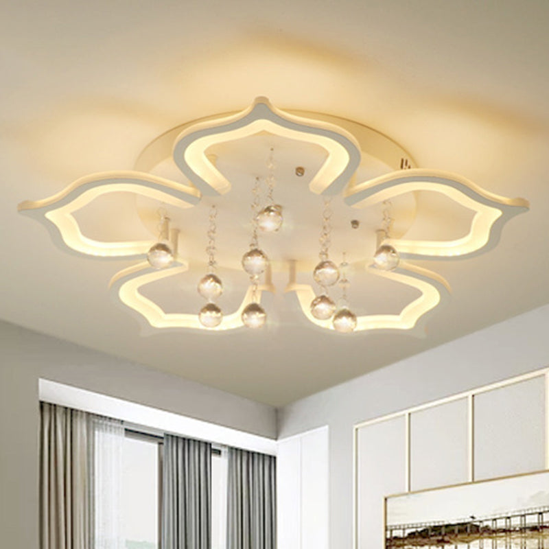 White Lotus Flush Ceiling Light Modernity LED Acrylic Semi Flush Mount with Crystal Decor Clearhalo 'Ceiling Lights' 'Close To Ceiling Lights' 'Lighting' 2629309