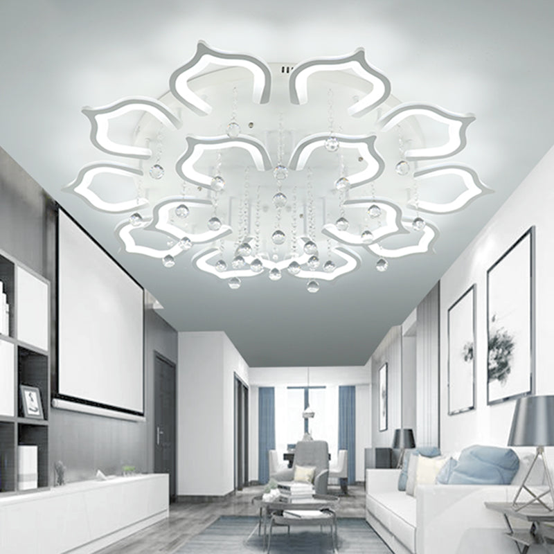 White Lotus Flush Ceiling Light Modernity LED Acrylic Semi Flush Mount with Crystal Decor 10 White Clearhalo 'Ceiling Lights' 'Close To Ceiling Lights' 'Lighting' 2629308