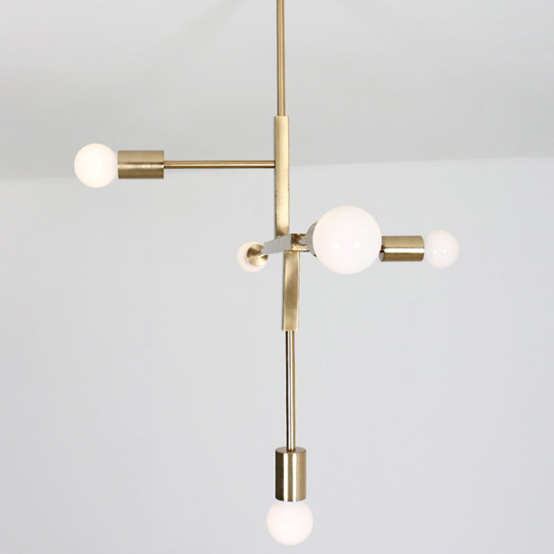 Modern Minimalist Linear Chandelier Light Fixture - Taavita White Glass 5 Light Ceiling Chandelier with Gold Black Accents