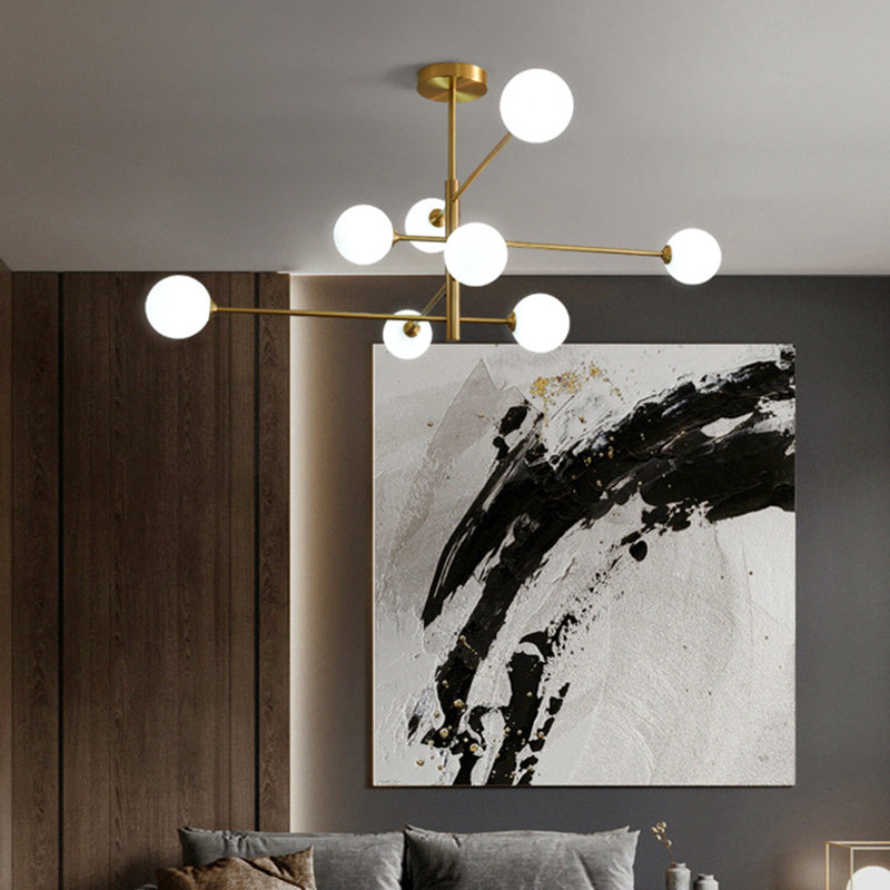 Taavita Post-Modern Metal Hanging Chandelier Light with Glass Shade Ceiling Chandelier in Gold for Living Room