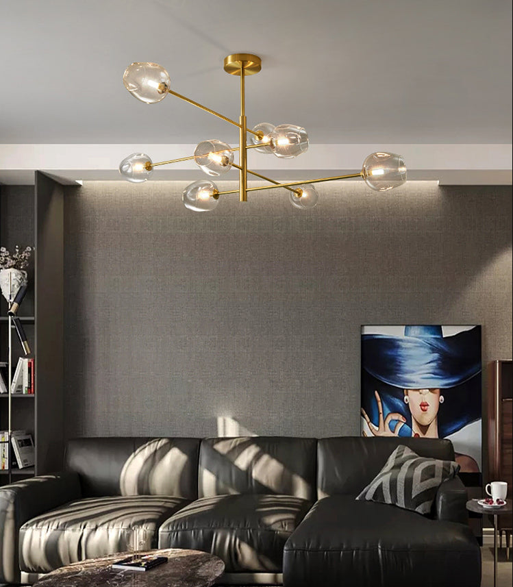 Taavita Post-Modern Metal Hanging Chandelier Light with Glass Shade Ceiling Chandelier in Gold for Living Room