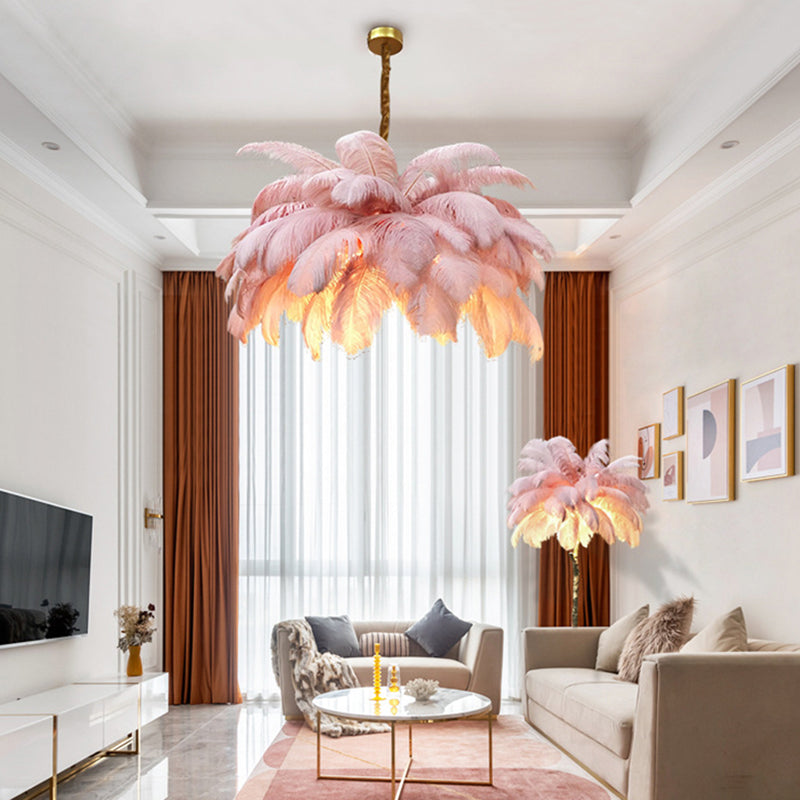 Taavita Feather Ceiling Chandelier Modern Nordic Creative 6 Light Hanging Ceiling Light for Bedroom