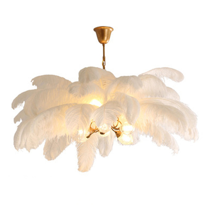 Ostrich Feather Ceiling Chandelier Modern Nordic Creative 5 Light Hanging Ceiling Light for Bedroom Clearhalo 'Ceiling Lights' 'Chandeliers' Lighting' options 2629886