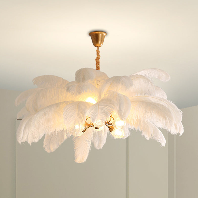 Taavita Feather Ceiling Chandelier Modern Nordic Creative 6 Light Hanging Ceiling Light for Bedroom