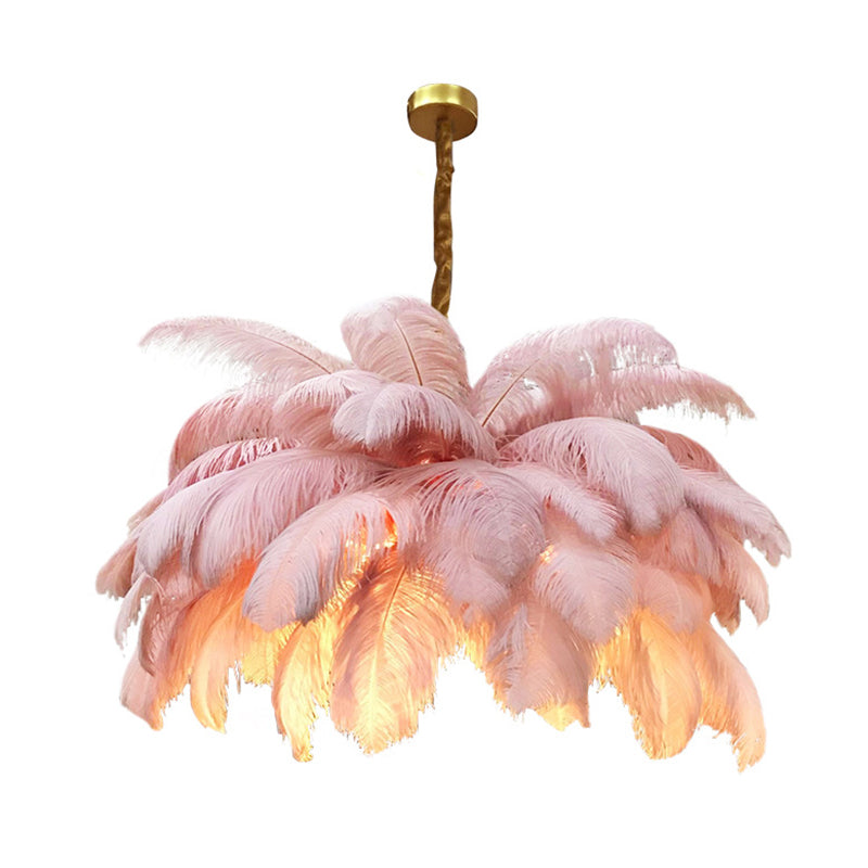 Taavita Feather Ceiling Chandelier Modern Nordic Creative 6 Light Hanging Ceiling Light for Bedroom