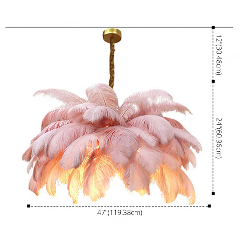 Taavita Feather Ceiling Chandelier Modern Nordic Creative 6 Light Hanging Ceiling Light for Bedroom