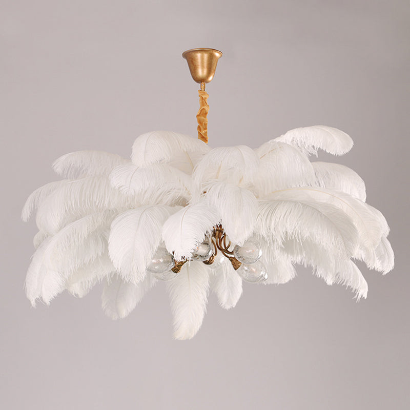 Taavita Feather Ceiling Chandelier Modern Nordic Creative 6 Light Hanging Ceiling Light for Bedroom