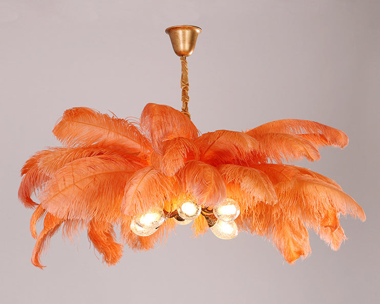 Taavita Feather Ceiling Chandelier Modern Nordic Creative 6 Light Hanging Ceiling Light for Bedroom