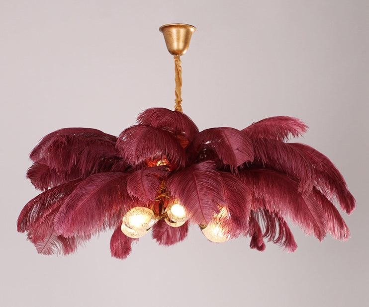 Taavita Feather Ceiling Chandelier Modern Nordic Creative 6 Light Hanging Ceiling Light for Bedroom