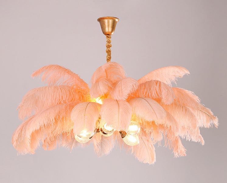 Taavita Feather Ceiling Chandelier Modern Nordic Creative 6 Light Hanging Ceiling Light for Bedroom
