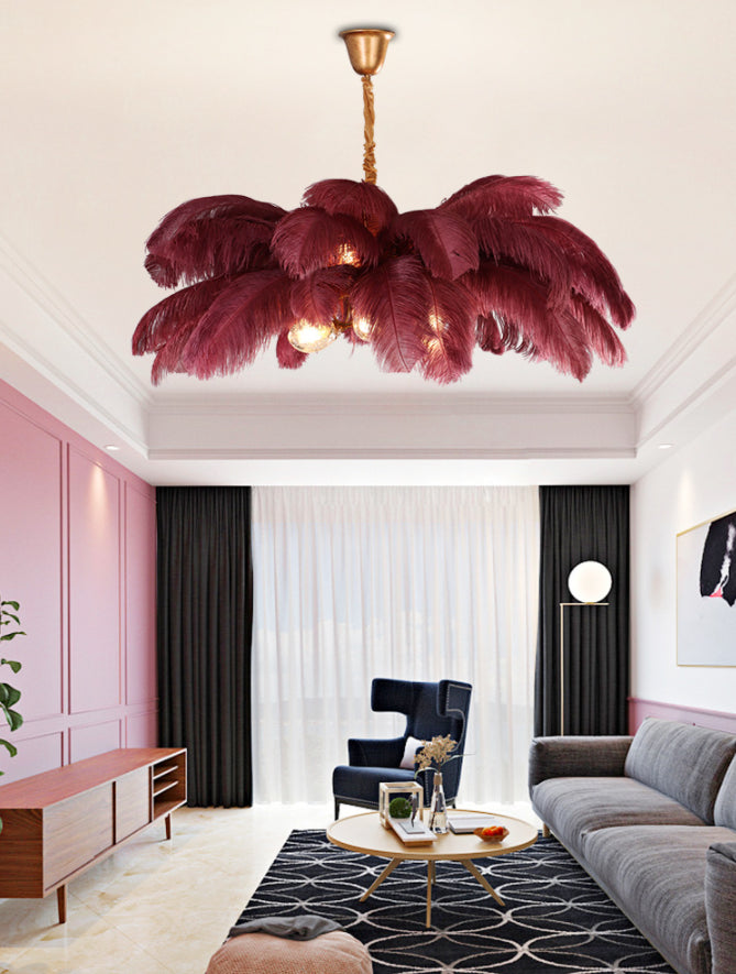 Taavita Feather Ceiling Chandelier Modern Nordic Creative 6 Light Hanging Ceiling Light for Bedroom