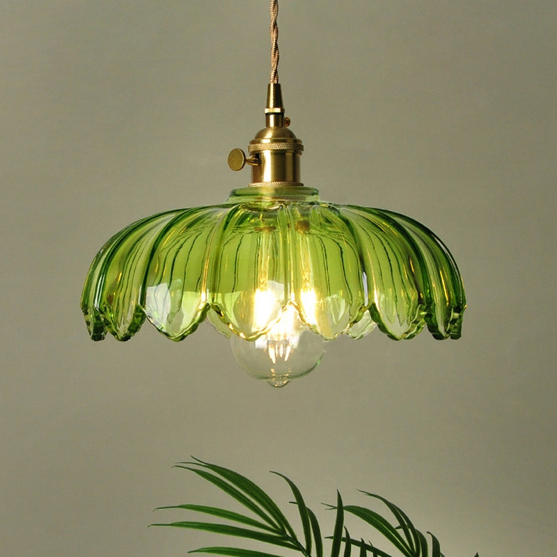 Pendant Lamp | Bubble-Textured Translucent Glass | Copper Fittings | 9.8 Inch Diameter