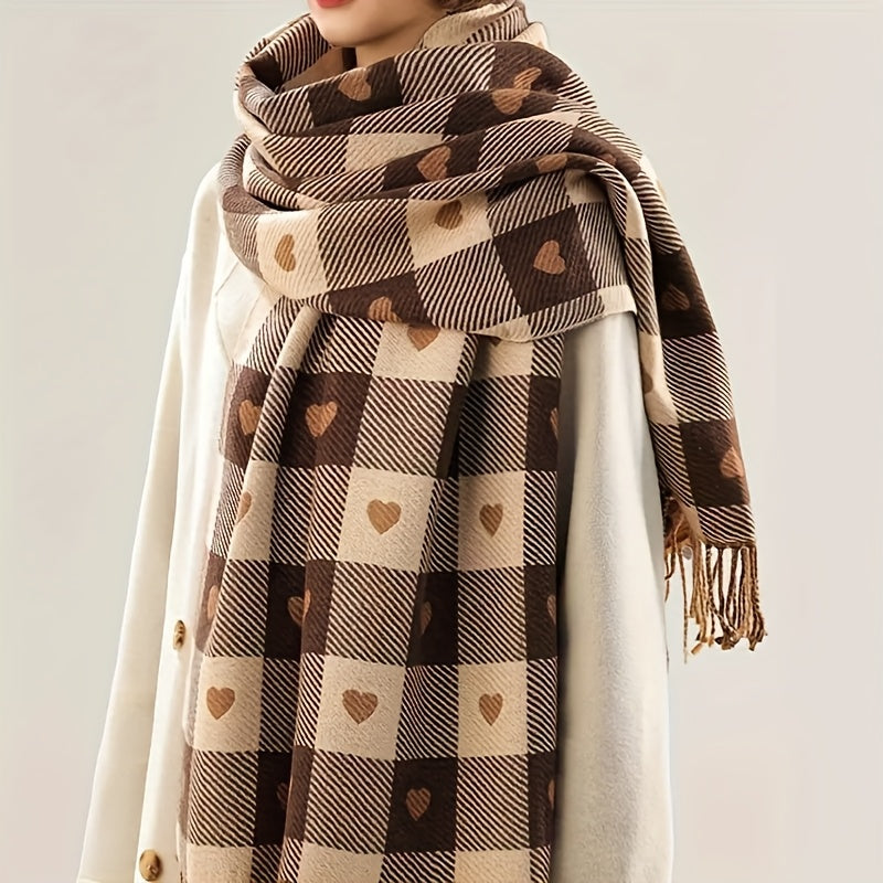 Plaid Knit Scarf | Thick Warm | Cozy Cold-Weather Wear | Polyester