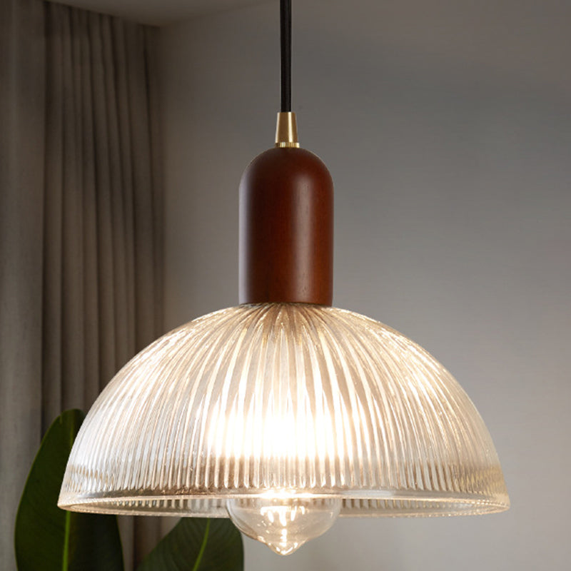 1 Easy Vintage Ribbed Glass Hanging Ceiling Light for the Restaurant - Clear, Modern, Dome, Wood, Interiors, 1 Light, 110V-120V 220V-240V, E26/E27, LED/Bulb/Fluorescent