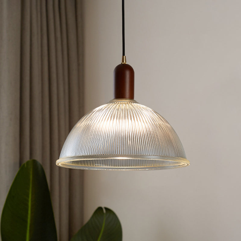 1 Light Bowl Hanging Light Fixtures Vintage Ribbed Glass Ceiling Light for Restaurant Clearhalo 'Ceiling Lights' 'Pendant Lights' 'Pendants' Lighting' 2630156