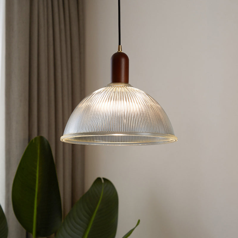 1 Easy Vintage Ribbed Glass Hanging Ceiling Light for the Restaurant - Clear, Modern, Dome, Wood, Interiors, 1 Light, 110V-120V 220V-240V, E26/E27, LED/Bulb/Fluorescent