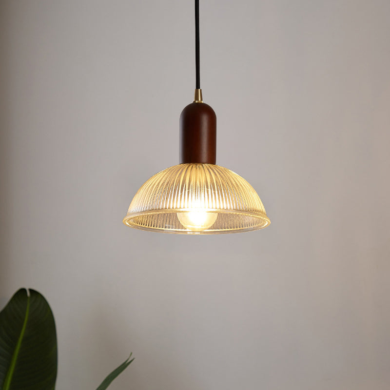 1 Easy Vintage Ribbed Glass Hanging Ceiling Light for the Restaurant - Clear, Modern, Dome, Wood, Interiors, 1 Light, 110V-120V 220V-240V, E26/E27, LED/Bulb/Fluorescent