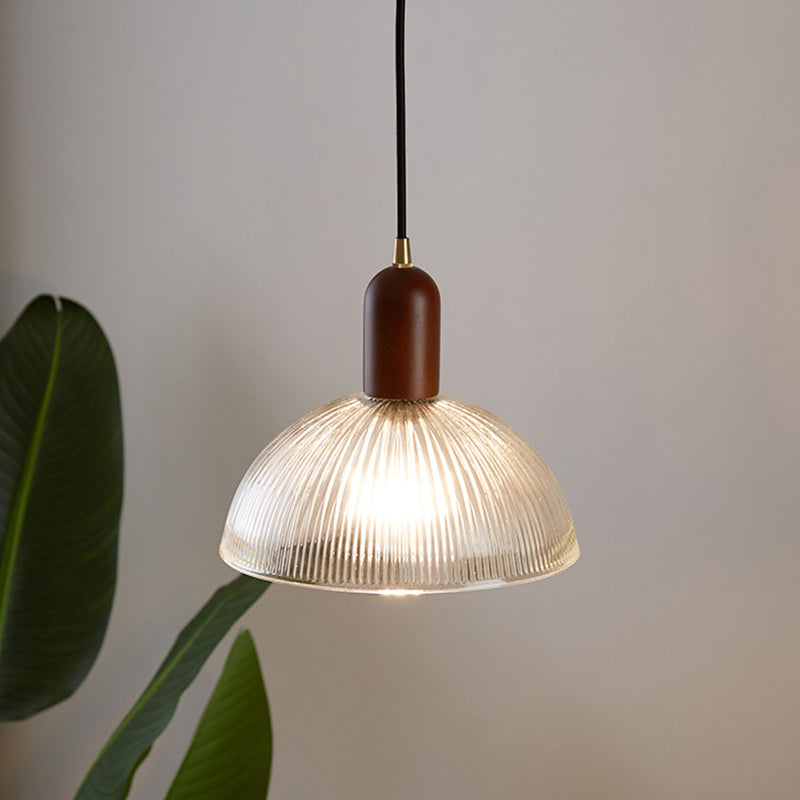 1 Easy Vintage Ribbed Glass Hanging Ceiling Light for the Restaurant - Clear, Modern, Dome, Wood, Interiors, 1 Light, 110V-120V 220V-240V, E26/E27, LED/Bulb/Fluorescent