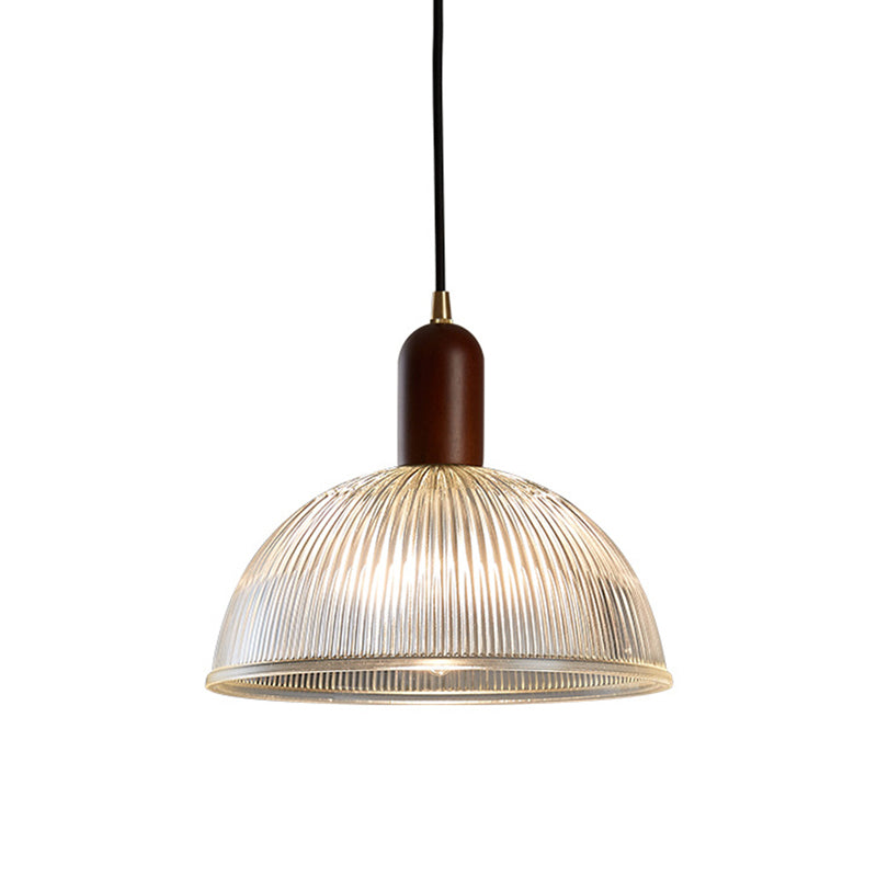 1 Easy Vintage Ribbed Glass Hanging Ceiling Light for the Restaurant - Clear, Modern, Dome, Wood, Interiors, 1 Light, 110V-120V 220V-240V, E26/E27, LED/Bulb/Fluorescent