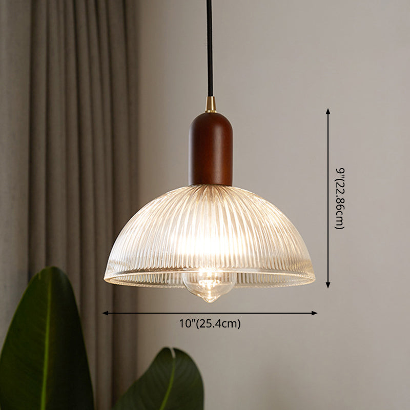 1 Easy Vintage Ribbed Glass Hanging Ceiling Light for the Restaurant - Clear, Modern, Dome, Wood, Interiors, 1 Light, 110V-120V 220V-240V, E26/E27, LED/Bulb/Fluorescent