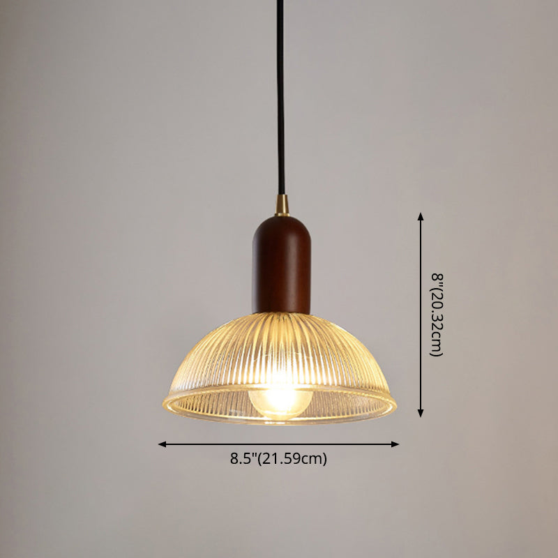 1 Easy Vintage Ribbed Glass Hanging Ceiling Light for the Restaurant - Clear, Modern, Dome, Wood, Interiors, 1 Light, 110V-120V 220V-240V, E26/E27, LED/Bulb/Fluorescent