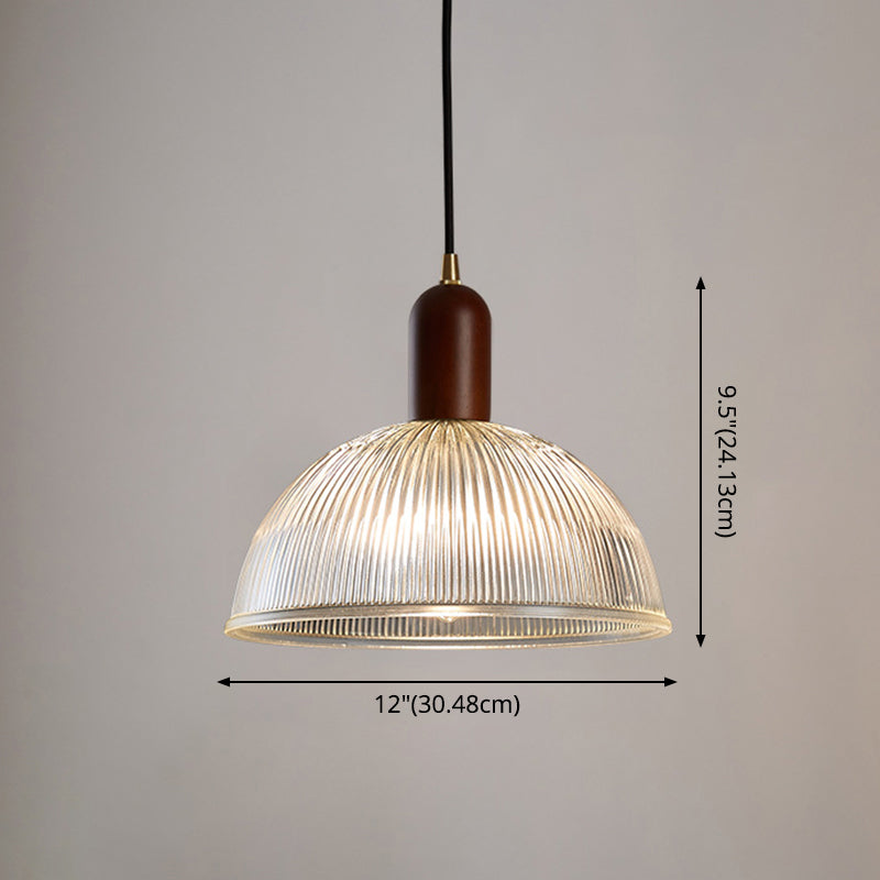 1 Easy Vintage Ribbed Glass Hanging Ceiling Light for the Restaurant - Clear, Modern, Dome, Wood, Interiors, 1 Light, 110V-120V 220V-240V, E26/E27, LED/Bulb/Fluorescent