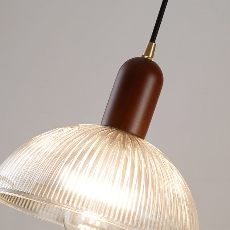 1 Easy Vintage Ribbed Glass Hanging Ceiling Light for the Restaurant - Clear, Modern, Dome, Wood, Interiors, 1 Light, 110V-120V 220V-240V, E26/E27, LED/Bulb/Fluorescent