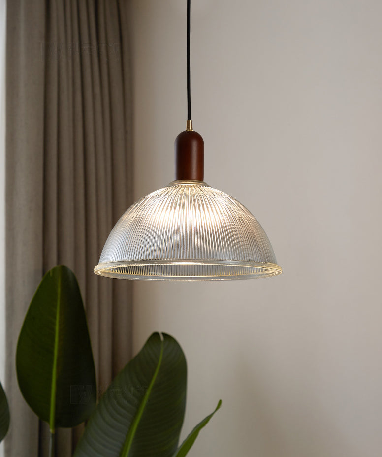 1 Easy Vintage Ribbed Glass Hanging Ceiling Light for the Restaurant - Clear, Modern, Dome, Wood, Interiors, 1 Light, 110V-120V 220V-240V, E26/E27, LED/Bulb/Fluorescent