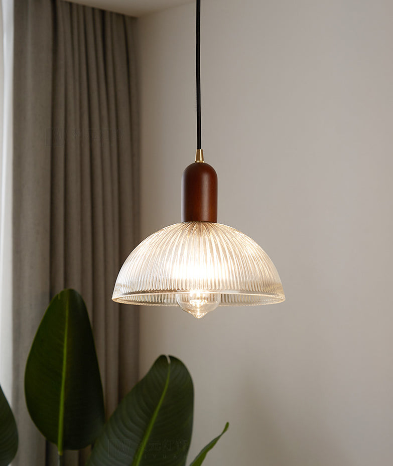 1 Easy Vintage Ribbed Glass Hanging Ceiling Light for the Restaurant - Clear, Modern, Dome, Wood, Interiors, 1 Light, 110V-120V 220V-240V, E26/E27, LED/Bulb/Fluorescent