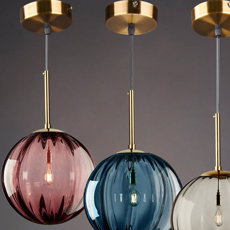 Taavita 1 Light Round Hanging Ceiling Light Fixture - Post-Modern Water Glass Pendant for Restaurant in Smoke Gray Purple Blue Amber