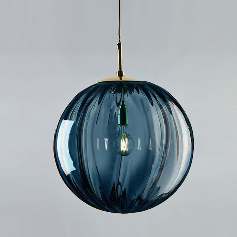 Taavita 1 Light Round Hanging Ceiling Light Fixture - Post-Modern Water Glass Pendant for Restaurant in Smoke Gray Purple Blue Amber