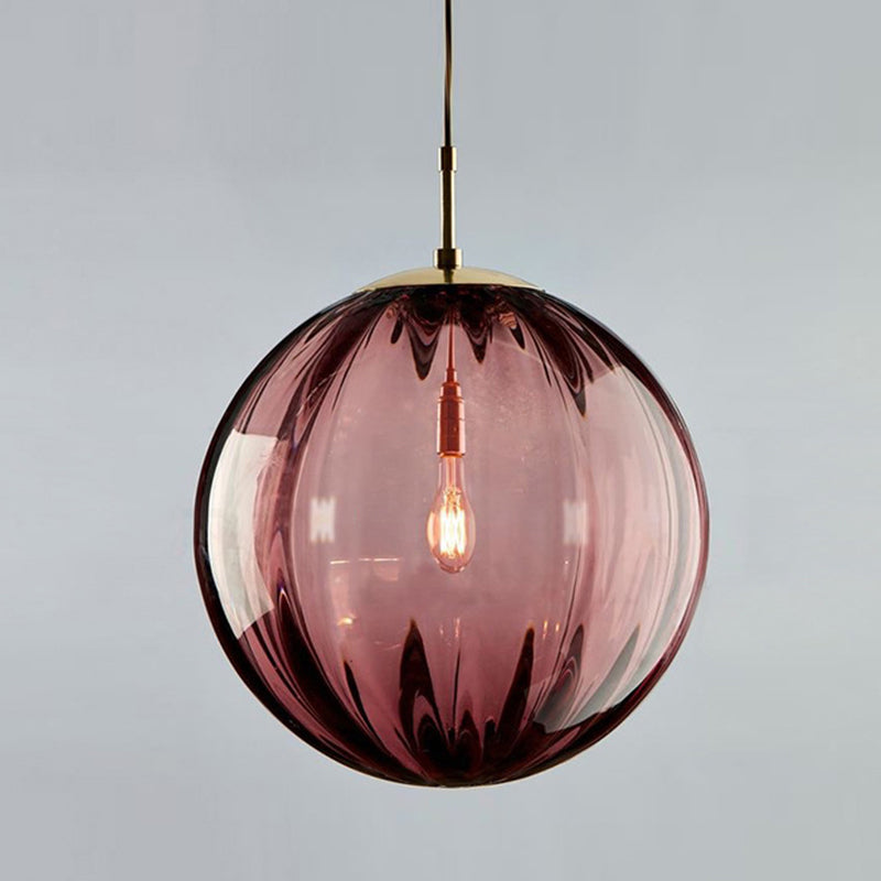 Taavita 1 Light Round Hanging Ceiling Light Fixture - Post-Modern Water Glass Pendant for Restaurant in Smoke Gray Purple Blue Amber