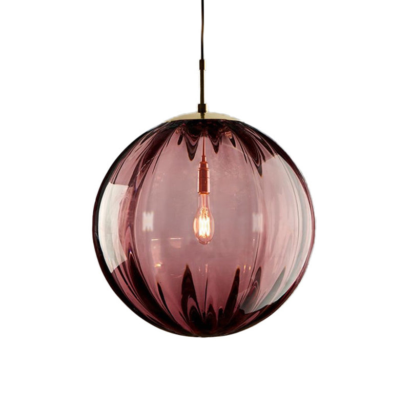 Taavita 1 Light Round Hanging Ceiling Light Fixture - Post-Modern Water Glass Pendant for Restaurant in Smoke Gray Purple Blue Amber