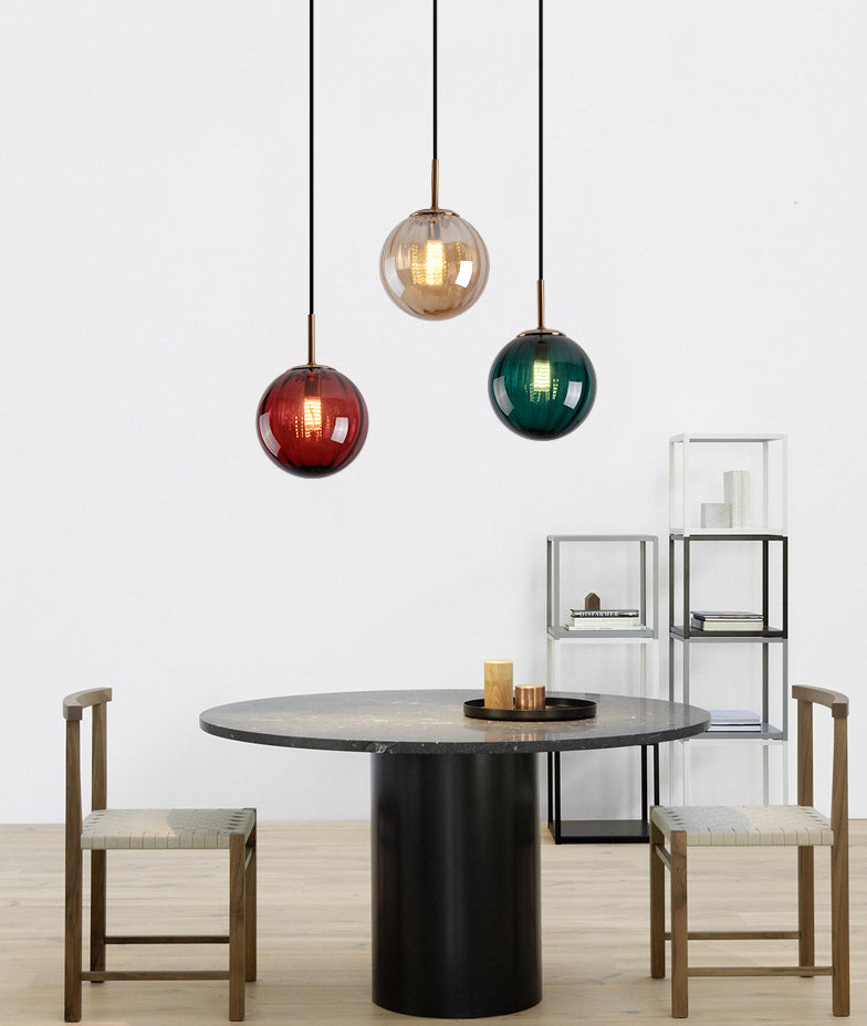 Taavita 1 Light Round Hanging Ceiling Light Fixture - Post-Modern Water Glass Pendant for Restaurant in Smoke Gray Purple Blue Amber