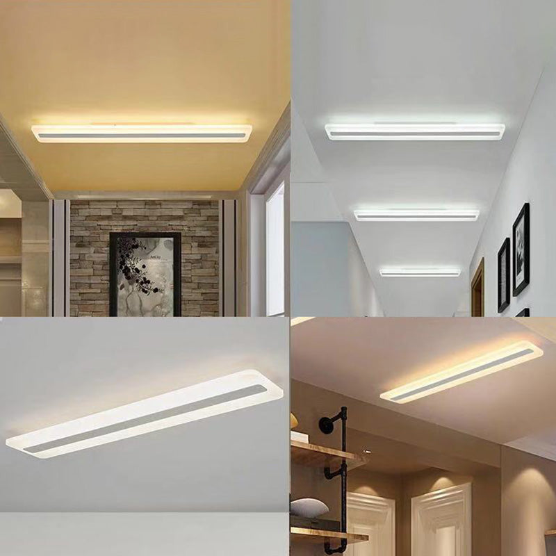 Minimalist LED White Acrylic Linear Flush Mount Ceiling Light Fixture - Ceiling Mounted, 39" Length, 6" Width