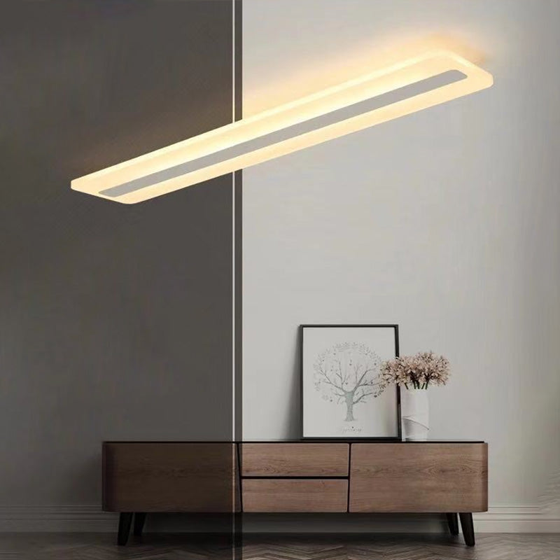 Minimalist LED White Acrylic Linear Flush Mount Ceiling Light Fixture - Ceiling Mounted, 39" Length, 6" Width