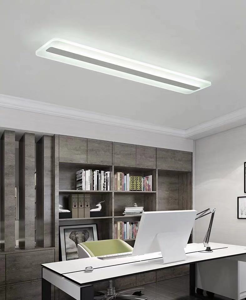 Minimalist LED White Acrylic Linear Flush Mount Ceiling Light Fixture - Ceiling Mounted, 39" Length, 6" Width