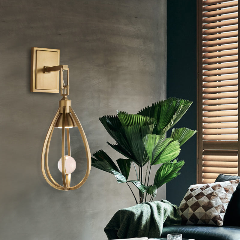 1 Head Modern Gold Finish Metallic Surface Wall Sconce Wire Teardrop Wall Mount Light