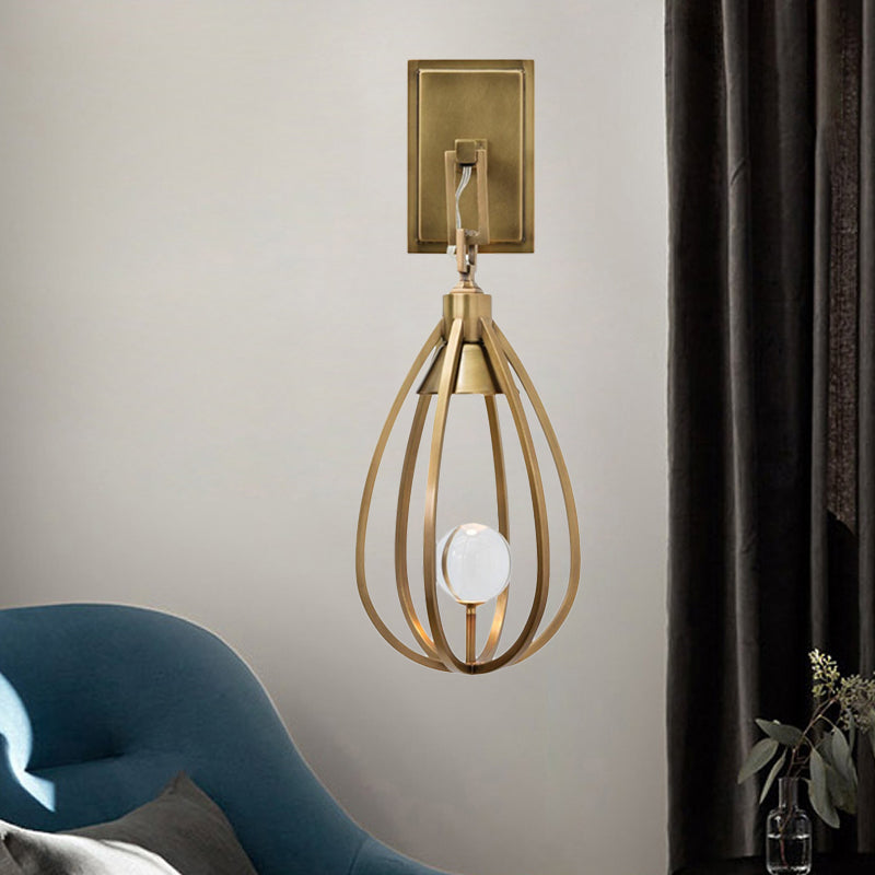 1 Head Modern Gold Finish Metallic Surface Wall Sconce Wire Teardrop Wall Mount Light