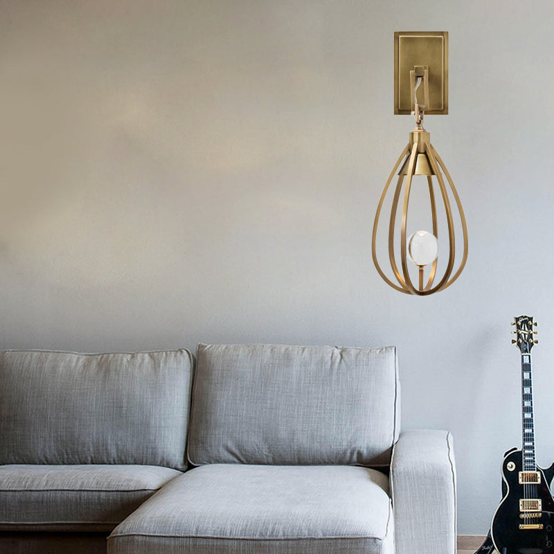 1 Head Modern Gold Finish Metallic Surface Wall Sconce Wire Teardrop Wall Mount Light