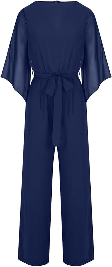 Women’s Jumpsuit | Wrap Front & Wide Leg | Polyester & Chiffon | Comfortable Fit