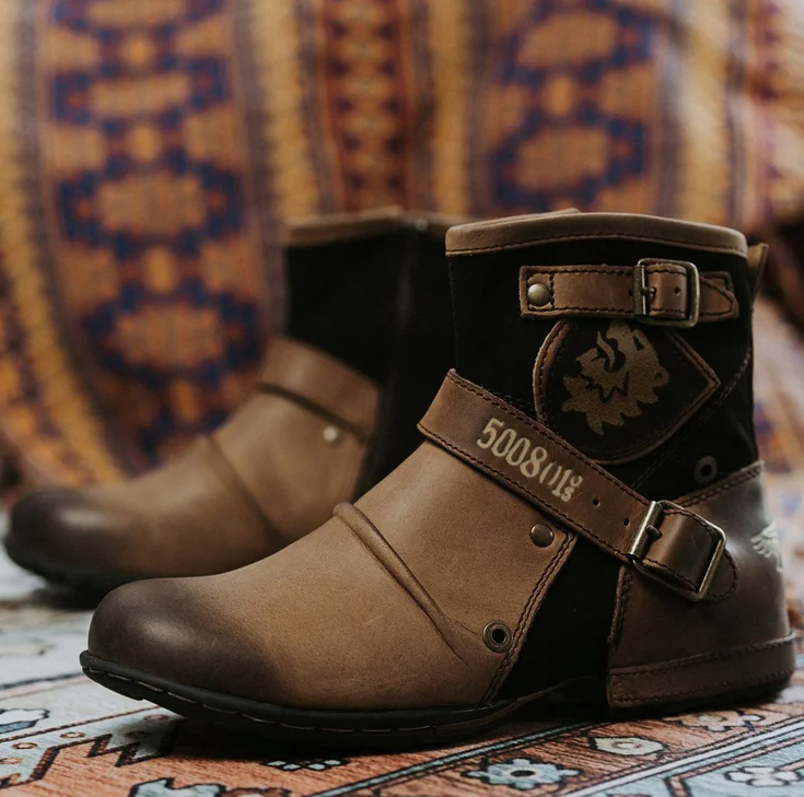 Men's Ankle Boots | Vintage Buckle-Strap Design | Vegan Leather & Non-Slip Sole | Comfortable Fit